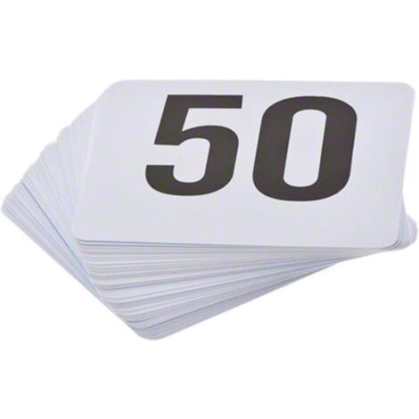 1-50 Plastic Number Card Set, Plastic,3.9'' by 3.7'', White Base with Black Numbers (1/5)