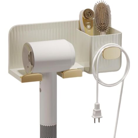 Hair Dryer Holder Wall Mount Self Adhesive Fashionable Hair Tool Organizer Bathroom No Drilling (Golden)