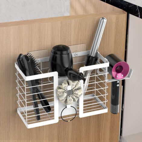 Bathroom Organizers and Storage, 3 in 1 Metal Wall Mount for Flat Iron, Curling Iron, Straightener, Hair Care & Styling Tools (White) (1/5)