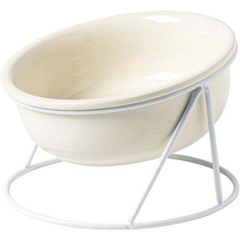 Ceramic Cat Food Bowl, Slanted Elevated Cat Bowl Prevent Backflow, Tilted Raised Cat Dog Bowls, Pet Supplies for Cat Dog(600ML,Cream White) (1/5)
