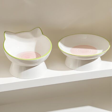 Ceramic Cat Bowl Raised Cat Bowl Elevated Cat Bowls for Indoor Cats, Cute Cat Food Bowls Whisker Friendly, Cat Dishes for Food, Cat Feeding Bowls (Food&Water Bowl Set)