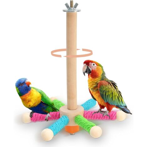 Bird Stand Perch Toy, 360° Bird Interactive Perch, Wooden Interactive Spinning Parakeet Toys, Parakeet Rotating Toys, Parrot Rotating Toy for Parakeets Cockatiels Conures Finches Budgies