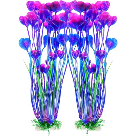Artificial Fish Tank Plants, Plastic Aquarium Accessories Large, 15.5 inch Purple Decorations, 2pcs