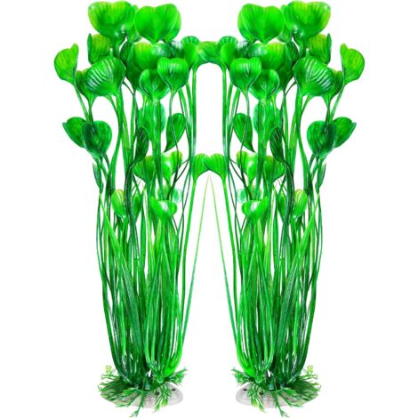 Artificial Fish Tank Plants, Plastic Aquarium Accessories Large, 15.5 inch Green Decorations, 2pcs
