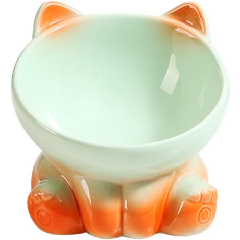 Elevated Cat Bowls, Raised Cat Bowls for Indoor Cats, Tilted Cat Food Bowls Whisker Friendly, Cute Gradient Color Ceramic Cat Bowl for for Cats of All Ages(Orange Green)