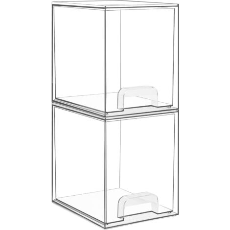 7.6" H Clear Stackable Storage Drawers, 2 Pack Plastic Organizers Bins for Skincare, Cosmetics,Beauty Supplies,Ideal for Vanity, Bathroom,Kitchen Countertop,Cabinet Organization (1/5)