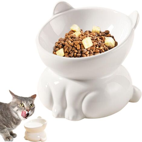 Elevated Cat Bowls, 15° Tilted Raised Cat Food Bowl Anti-Vomiting,Whisker Friendly, Cat Dishes for Protecting Spine (White) (1/5)