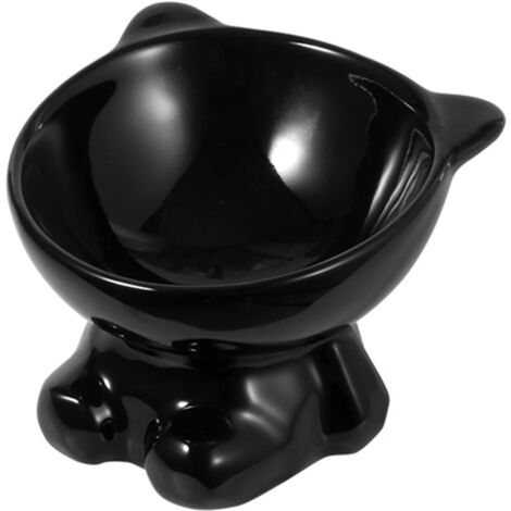 Cute Elevated Cat 1Pack, Ceramic Raised for Indoor Cats，Cute Elevated Cats&Small Dogs Food 3.54 Inch Height, reducing pet’s Neck Bending and Pressure（Black (1/5)