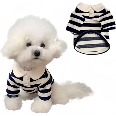Cute Dog Clothes Boy Dog Polo Shirt for Small Medium Dogs - Summer Male Puppy T Shirts for Yorkie Poodle Shih Tzu Dachshund Kittens, Striped Collared Pet Doggie Designer Outfits Blue XS