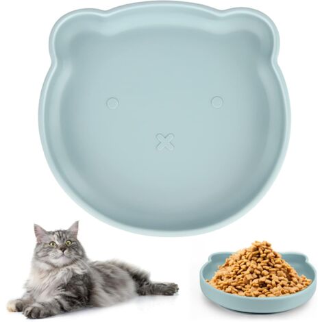 Gamelle pour chat - Gamelle plate antidérapante en silicone - Large - Pour nourriture sèche et humide - Antidérapante - Bleu (1/5)