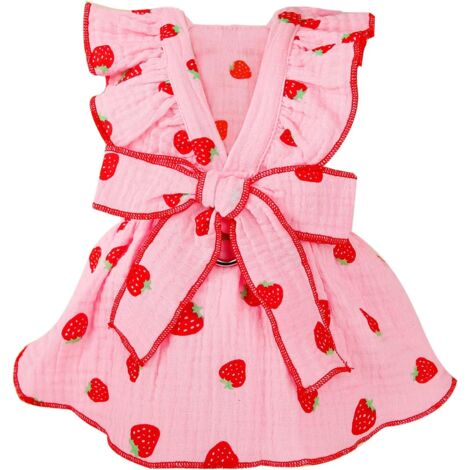 Dog Dresses for Small Dogs Girl Female Clothes Cat Clothes Cat Dress Cute Cotton Extra Small Summer Clothes Bow Decor Printed Strawberry Dog Birthday Outfit Puppy Clothes (1/5)