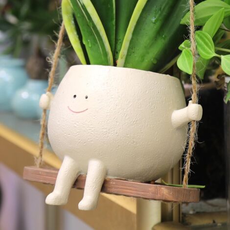 Smiley Face Hanging Planters Pots Swinging Plant Holder for Indoor Plants Cute Flower Pots, Small Hanging Planter Funny Succulents Plants Live Houseplants Gift for Mother, Christmas Plant Lovers
