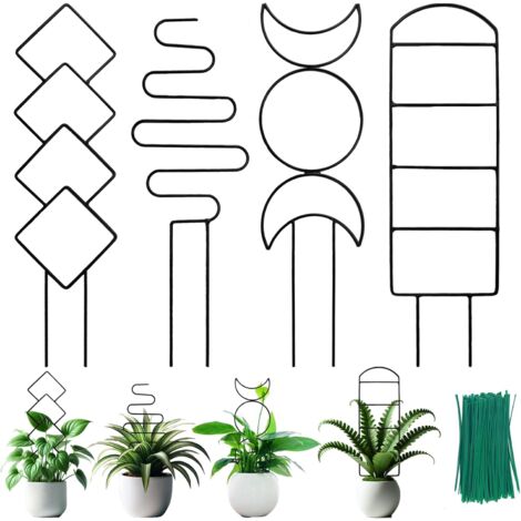 4 Packs Trellis for Climbing Plants Indoor, Small Garden Metal Trellis for Potted Plants Outdoor for Vine Ivy Flower Plant Support, 4 Different Black Iron Patterns (1/5)