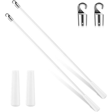 2 Pieces White Fiberglass Blind Wand Vertical Blinds Stick Replacement with Hook and Handle for Window Opener Accessory(17 Inch)