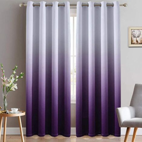 Light Blocking Gradient Color Curtains Purple Ombre Blackout Curtains Room Darkening Thermal Insulated Grommet Window Drapes for Living Room/Bedroom (Purple, 2 Panels, 52x84 Inch)