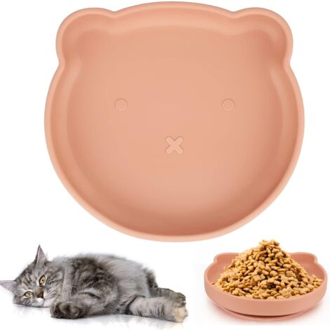 Gamelle pour chat - Gamelle plate antidérapante en silicone - Large - Pour nourriture sèche et humide - Antidérapante - Orange (1/5)