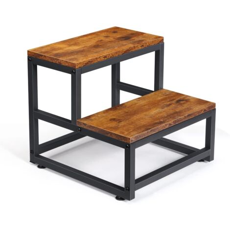 2 Step Stool for Adults Kids, Heavy Duty Sturdy Steel Frame with Wooden Steps, Bedside Foot Stool with 500lbs Load Capacity, Non-Slip Step Stool for High Bed, Kitchen, RV Step - Rustic Brown (1/5)