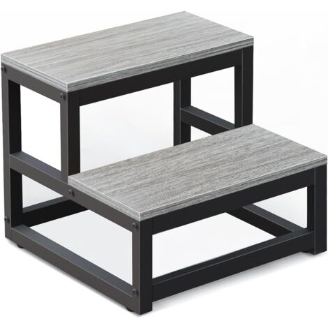 2 Step Stool for Adults Kids, Heavy Duty Wooden Stepping Stools, Bedside Foot Stool with 500lbs Load Capacity, Non-Slip Step Stool for High Bed, Kitchen, RV - Grey (1/5)