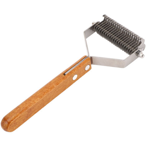 Pet Grooming Brush Stainless Steel Double Sided Dematting Deshedding Brush Dogs Shedding Tool with Wooden Handle Large (1/4)