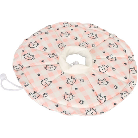 Cat Cone Collar Drawstring Adjustable Prevents Licking and Biting Waterproof Breathable Cat Elizabethan Collar Pink M Neck Collar:20‑32cm/7.9‑12.6in, Depth:12.5cm/4.9in