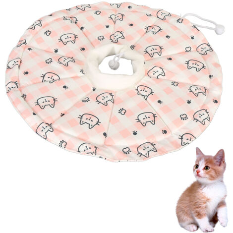 Cat Cone Collar Drawstring Adjustable Prevents Licking and Biting Waterproof Breathable Cat Elizabethan Collar Pink M Neck Collar:20‑32cm/7.9‑12.6in, Depth:12.5cm/4.9in