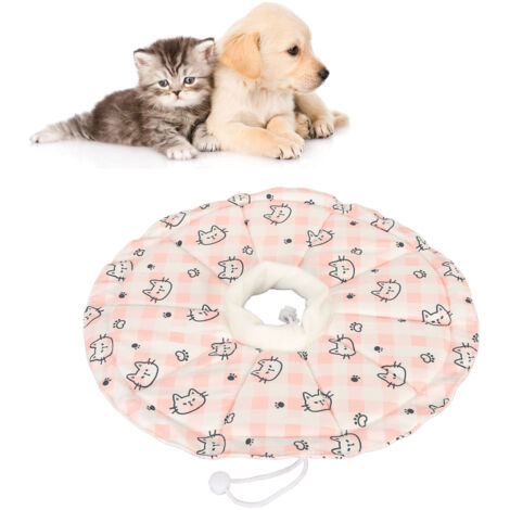 Cat Cone Collar Drawstring Adjustable Prevents Licking and Biting Waterproof Breathable Cat Elizabethan Collar Pink M Neck Collar:20‑32cm/7.9‑12.6in, Depth:12.5cm/4.9in