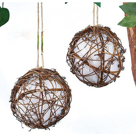 Handmade Birdhouse Rattan Globe Hummingbird Nest Bird Nesting Ball Material for Wild Birds Indoors/Outdoors Tree Decor(2Pcs) (1/5)