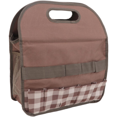 Garden Tool Bag Pouch Large Capacity 600D Oxford Cloth PE Board Garden Tool Carrier for Gardeners Brown with Plaid (1/5)