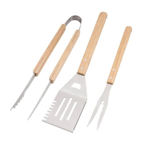 GROOFOO-Set de barbecue, 3 ustensiles avec manches en bois (1/5)