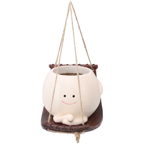 Swing Face Plant Pot Hanging Cute Head Resin Flower Pot Indoor Outdoor Plants Succulent Pot for String of Pearls Plant (1/5)