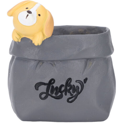 Pen Pencil Holder Desktop Ornament Resin Cute Animal in Grocery Bag Small Succulent Planter for Bedroom Office Decor Housewarming Gift Puppy