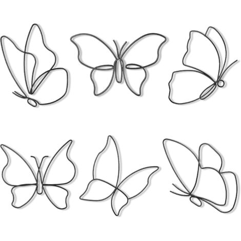 6 Pieces Metal Butterfly Wall Decor Metal Wall Art Heart Hanging Decorations Wire Flowers Decals Decor for Kitchen Bathroom Indoor Outdoor Wedding Birthday Party (Classic,Black) (1/5)