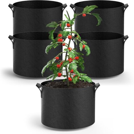 5-Pack Grow Bags 5 Gallon Thickened Plant Grow Bags Multi-Purpose Nonwoven Fabric Pots with Durable Handles, Outdoor Garden Plant Pots for Fruits Vegetables Flowers Herb Bonsai Plants, Black (1/5)