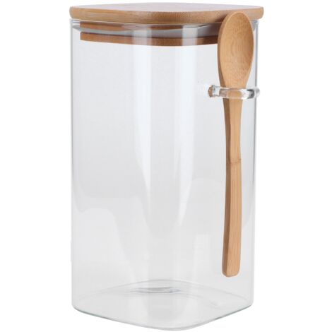 Square Storage Jar with Spoon Sealing Seasoning Container Coffee Bean Bottle for Kitchen1200ml (1/5)