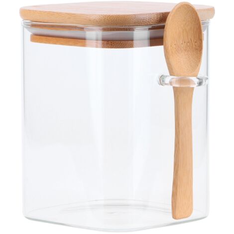 Square Storage Jar with Spoon Sealing Seasoning Container Coffee Bean Bottle for Kitchen800ml (1/5)