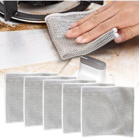 Multipurpose Wire Dishwashing Rags for Wet and Dry, 2024 New Non-Scratch Wire Dishcloth Scrubbing Wire Dishwashing Rag, Reusable Metal Wire Dishwashing Cloth for Home Kitchen Cooktop (5) (1/5)