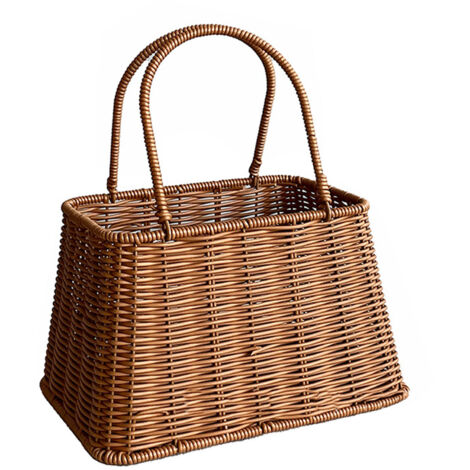 Plastic Imitation Rattan Basket Rustic Imitation Handwoven Picnic Basket Wtih Handle for Food Storage
