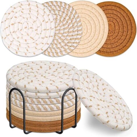 Drink Coasters Set of 8, 4 Colors Absorbent Coasters for Drinks, Minimalist Cotton Woven Coaster for Living Room Decor, Tabletop Protection Suitable for Kinds of Cups, 4.3 Inches (1/5)