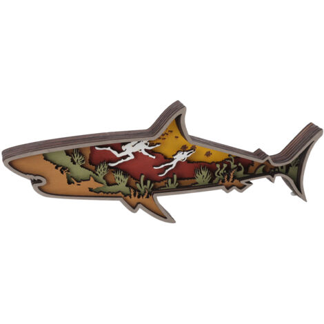 Wooden Carving Shark Decorations Rustic Vintage Colorful Wooden Decorative Shark Figurine for Home Bar Coffee Shop