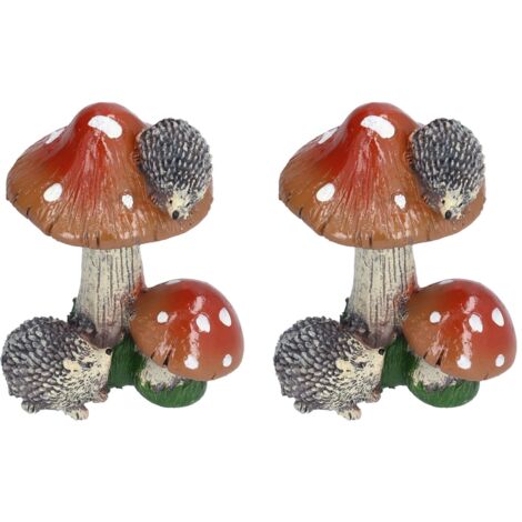 2Pcs Hedgehog Mushroom Ornament Miniature Animal Statue Bonsai Decoration for Garden IndoorBrown (1/5)