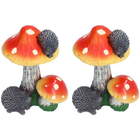 2Pcs Hedgehog Mushroom Ornament Miniature Animal Statue Bonsai Decoration for Garden IndoorOrange (1/5)