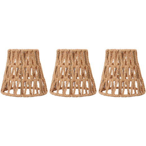3PCS Faux Rattan Lamp Shades Bohemian Style Paper Braided E14 Bulb Clip On Decorative Lampshade for Table Floor Lamps