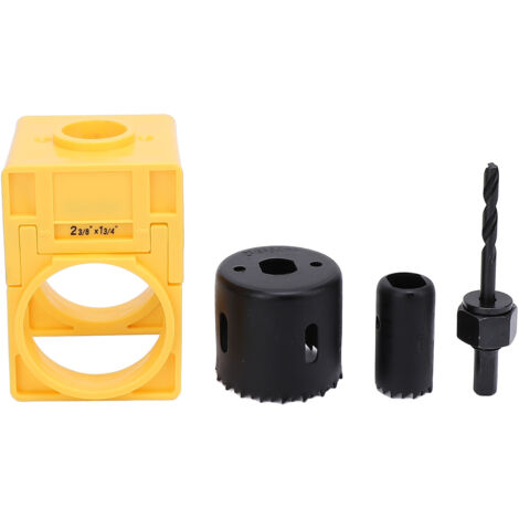 Door Lock Installation Kit with Adjustable Guide Template Ball Type Lock Hole Saw and Shaft for 1-3/8 to 1-3/4 Inch Doors Yellow (1/5)