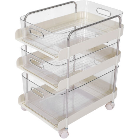 Storage Shelving Unit Organizer Multifunctional Cosmetics Snacks Display Storage Rack for Kitchen Bedroom Living Room 3 Layers with Wheels (1/5)