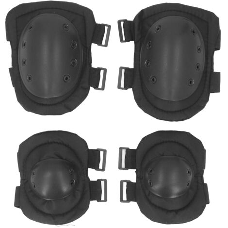 Tactical Knee Elbow Protective Pads Professional Gear Set for Outdoor Sports Skate Construction Work Round Black (1/5)
