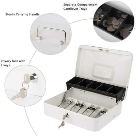 Locking Cash Box with Lock,Money Box with Cash Tray,Lock Safe Box with ...