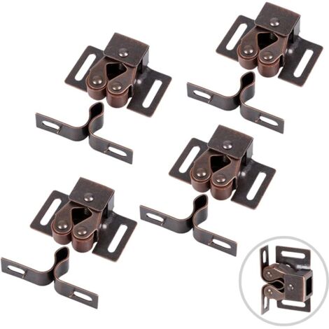 4 Pack Cabinet Latch Double Roller Catch for Cupboard Closet Cabinet Door Latches and Catches, Bronze (1/5)
