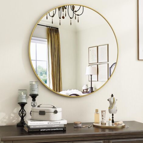 Gold Round Bathroom Mirror, 20 inch Circle Wall Mounted Hanging Mirror with Simple Modern Circular Metal Frame for Hallway, Entryway, Living Room, Gold Frame (1/5)