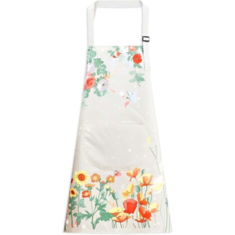 Floral Aprons with Pocket Blooming Women Waterproof Apron Adjustable Neck Long Ties Women Men Cook Baking Garden (1/5)