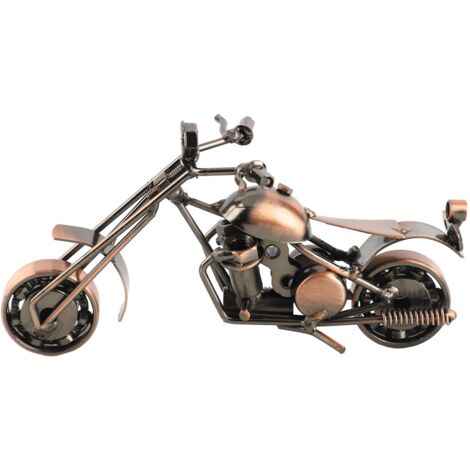 Metal Motorcycle Model Rotatable Wheels Cool Motorcycle Ornament for Home TV Cabinet Office Desk Bookshelf Bronze Color